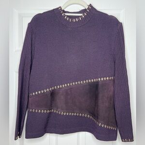 St. John Purple Suede-Trim Studded Knit Sweater – Size 14